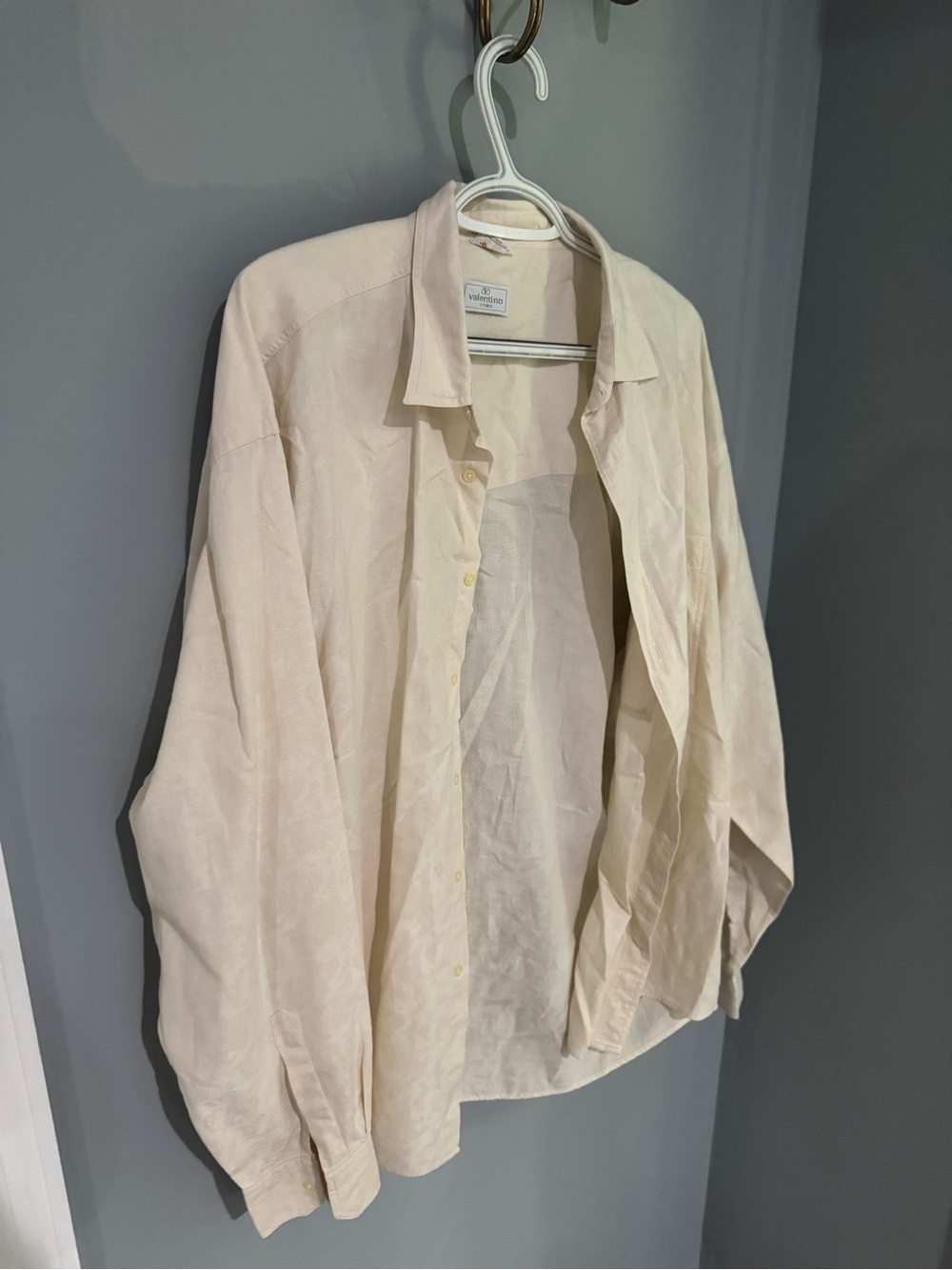 Vintage Valentino Uomo Jacquard Paisley Button Down Shirt Cream Off White XL